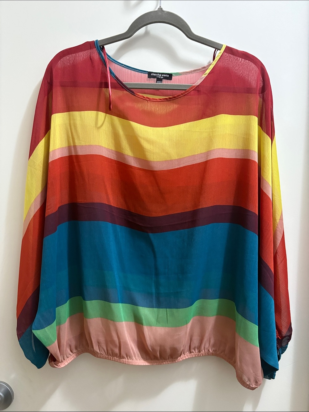 cha cha vente Multicolor Striped Sheer Blouse in Red, Yellow, Blue, Green, Pink